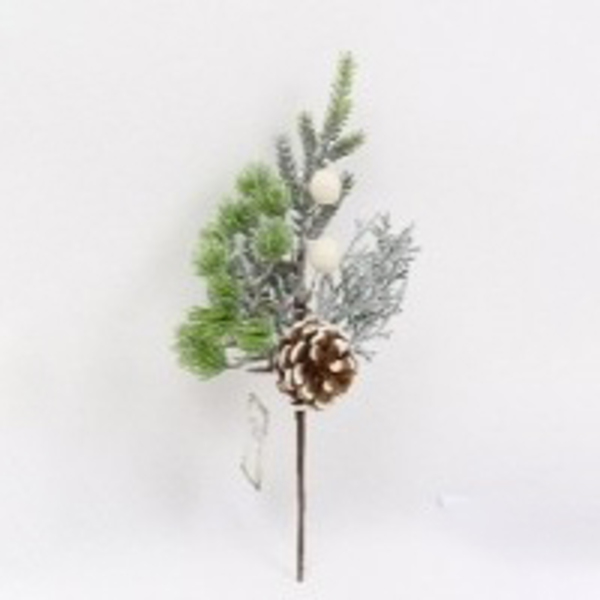 Galho Pick Natalino Folhas E Pinha Verde E Branco 26cm | Nata